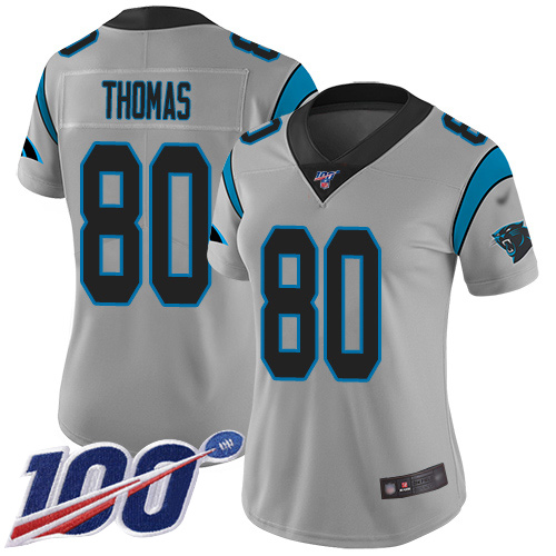 Carolina Panthers Limited Silver Women Ian Thomas Jersey NFL Football #80 100th Season Inverted Legend->women nfl jersey->Women Jersey